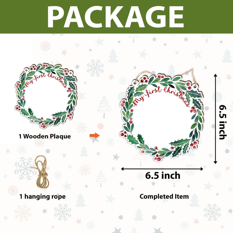BEETHIS DIY Baby's First Christmas Handprint Wood Hanging Door Wall Sign Decor, Holy Round Sign, My First Holiday Milestone Signs, Baby's First 2025 Announcement, Newborn Baby Keepsake Gift (Ink Not Included) - Image 5
